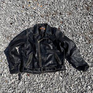 Vintage Harley-Davidson Black Leather Jacket Eagle Back Mens Size L